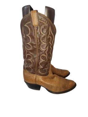 80's TONY LAMA BLACK LABEL 8052 MEN TAN BROWN 8 D WESTERN COWBOY BOOTS